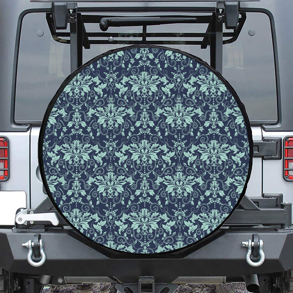 Blue And Teal Damask Pattern Print Tire Cover