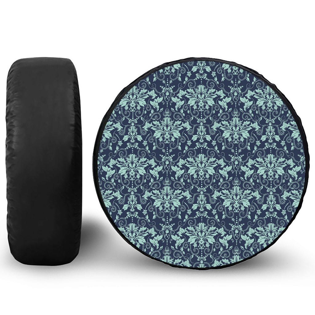 Blue And Teal Damask Pattern Print Tire Cover