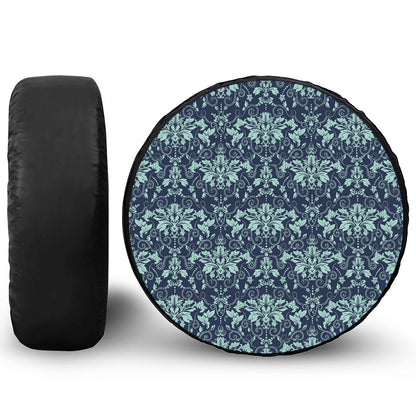 Blue And Teal Damask Pattern Print Tire Cover