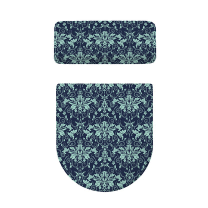 Blue And Teal Damask Pattern Print Toilet Lid And Tank Cover Set