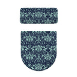 Blue And Teal Damask Pattern Print Toilet Lid And Tank Cover Set