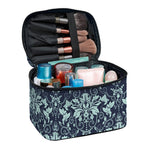 Blue And Teal Damask Pattern Print Travel Makeup Bag
