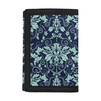 Blue And Teal Damask Pattern Print Trifold Wallet