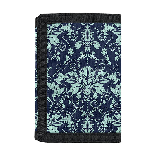 Blue And Teal Damask Pattern Print Trifold Wallet
