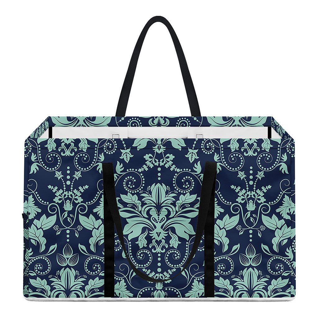 Blue And Teal Damask Pattern Print Utility Tote Bag
