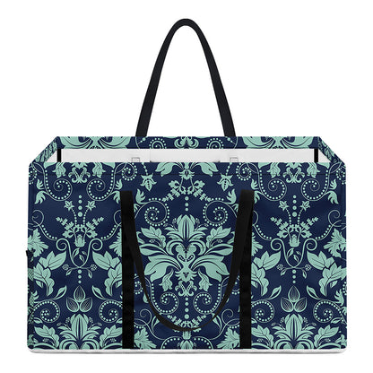 Blue And Teal Damask Pattern Print Utility Tote Bag