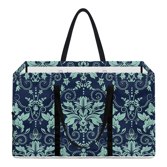 Blue And Teal Damask Pattern Print Utility Tote Bag