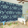Blue And Teal Damask Pattern Print Wall Sticker