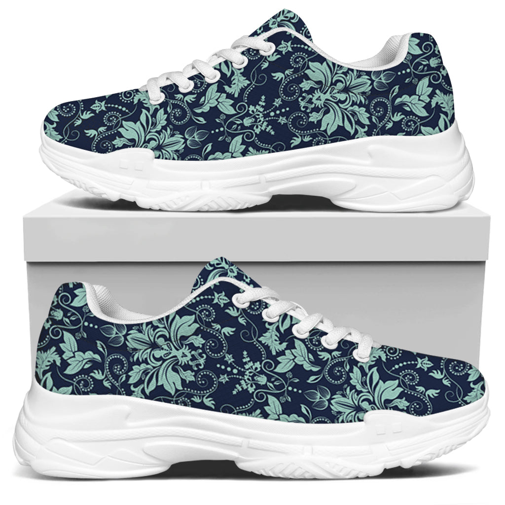 Blue And Teal Damask Pattern Print White Chunky Shoes