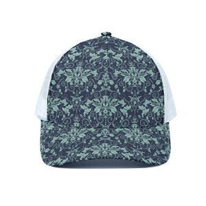 Blue And Teal Damask Pattern Print White Mesh Trucker Cap