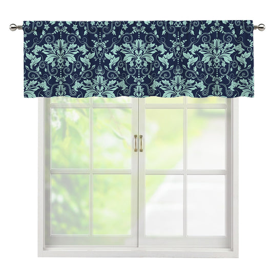 Blue And Teal Damask Pattern Print Window Valance