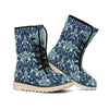 Blue And Teal Damask Pattern Print Winter Boots