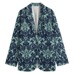 Blue And Teal Damask Pattern Print Women's Blazer