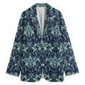Blue And Teal Damask Pattern Print Women's Cotton Blazer