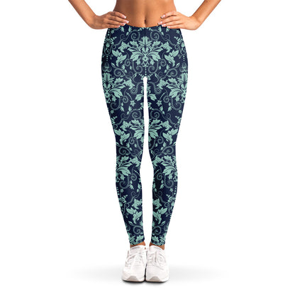 Blue And Teal Damask Pattern Print Women's Leggings