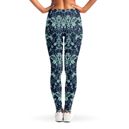 Blue And Teal Damask Pattern Print Women's Leggings