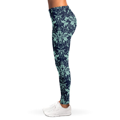 Blue And Teal Damask Pattern Print Women's Leggings