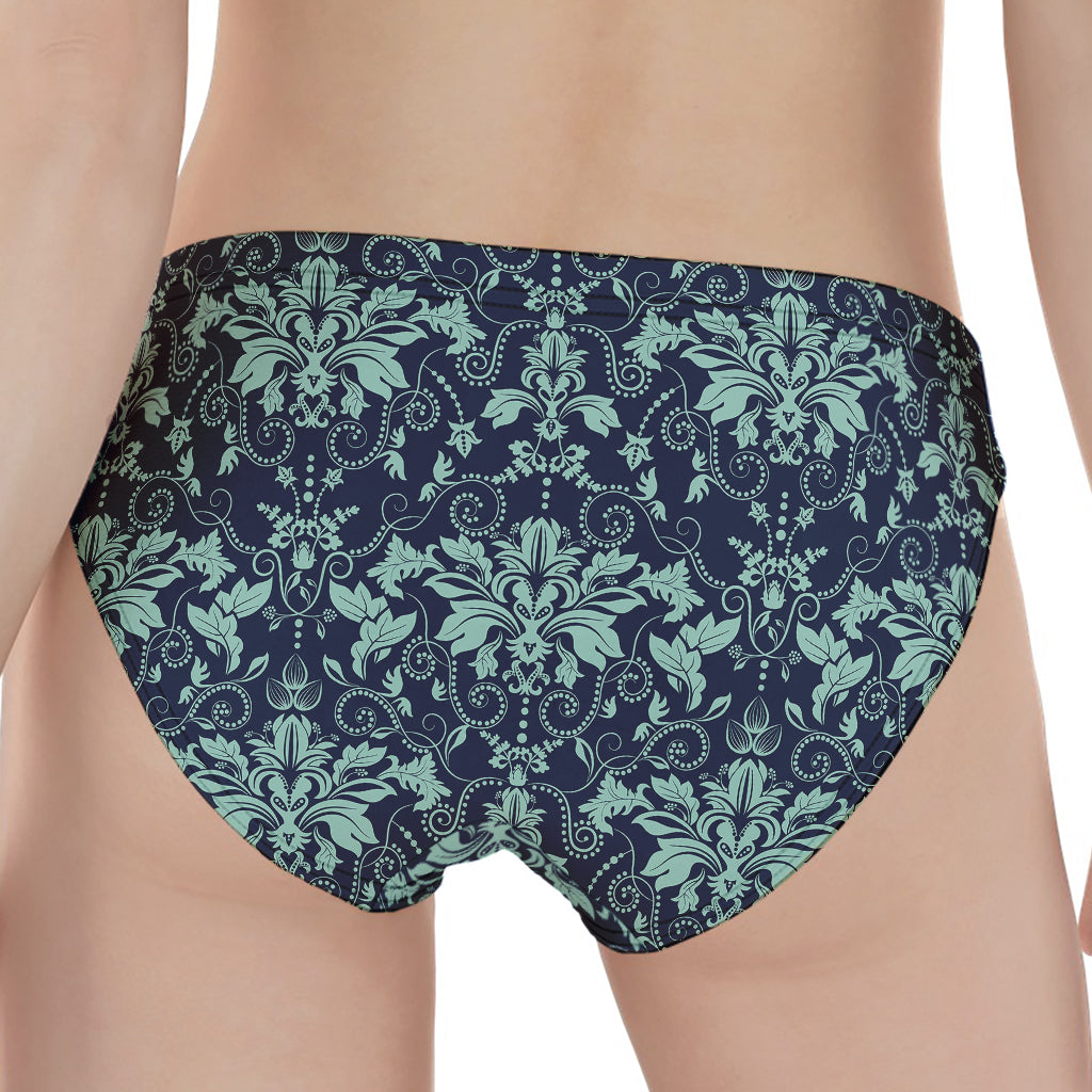 Blue And Teal Damask Pattern Print Women's Panties