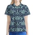 Blue And Teal Damask Pattern Print Women's Polo Shirt