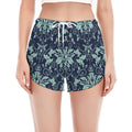 Blue And Teal Damask Pattern Print Women's Split Running Shorts
