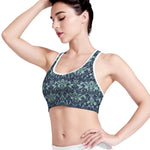 Blue And Teal Damask Pattern Print Women's Sports Bra