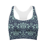 Blue And Teal Damask Pattern Print Women's Sports Bra