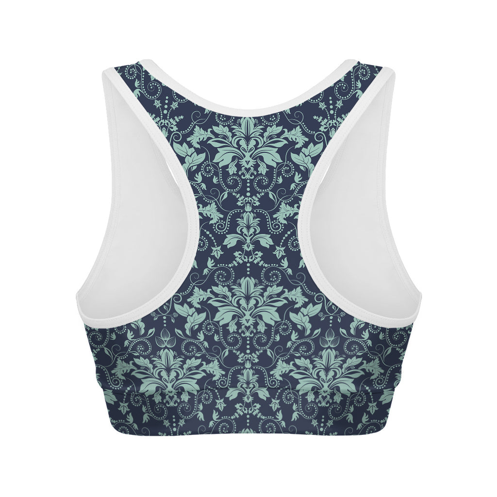 Blue And Teal Damask Pattern Print Women's Sports Bra