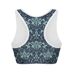 Blue And Teal Damask Pattern Print Women's Sports Bra