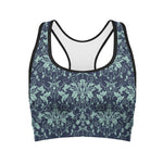 Blue And Teal Damask Pattern Print Women's Sports Bra