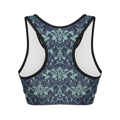 Blue And Teal Damask Pattern Print Women's Sports Bra
