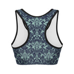 Blue And Teal Damask Pattern Print Women's Sports Bra