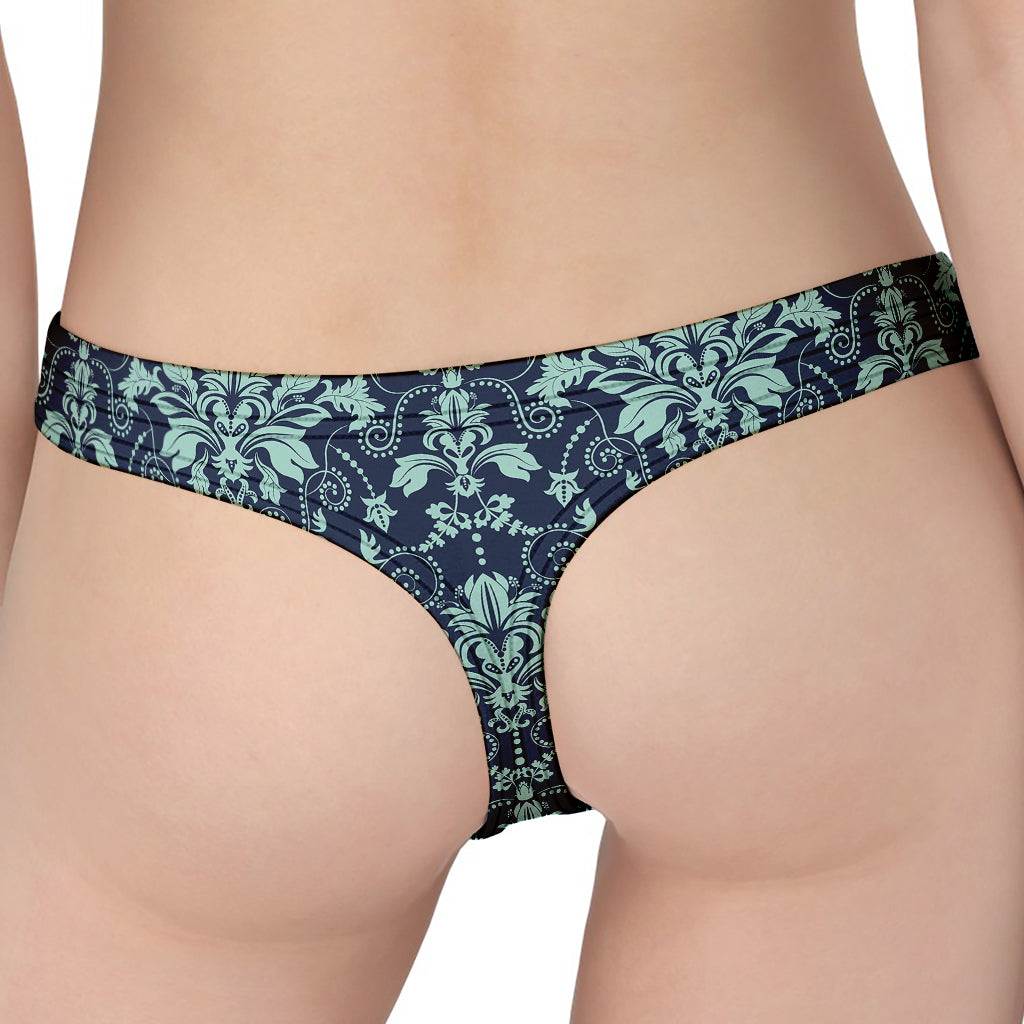 Blue And Teal Damask Pattern Print Women's Thong