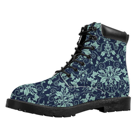 Blue And Teal Damask Pattern Print Work Boots