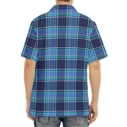 Blue And Teal Tartan Pattern Print Aloha Shirt