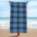 Blue And Teal Tartan Pattern Print Beach Towel