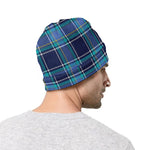 Blue And Teal Tartan Pattern Print Beanie