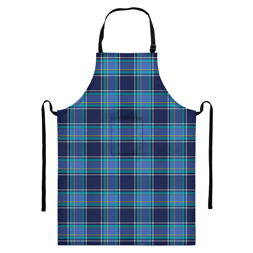 Blue And Teal Tartan Pattern Print Bib Apron With Pocket