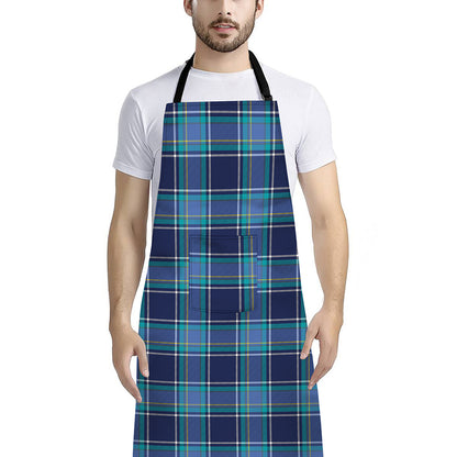 Blue And Teal Tartan Pattern Print Bib Apron With Pocket
