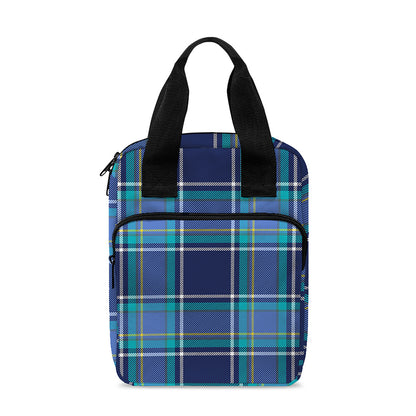 Blue And Teal Tartan Pattern Print Bible Tote Bag