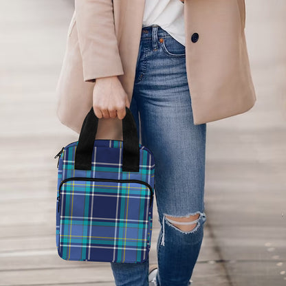 Blue And Teal Tartan Pattern Print Bible Tote Bag