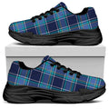 Blue And Teal Tartan Pattern Print Black Chunky Shoes