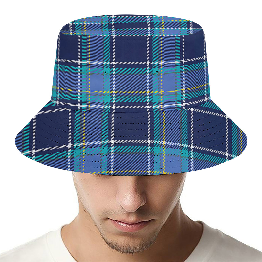 Blue And Teal Tartan Pattern Print Bucket Hat