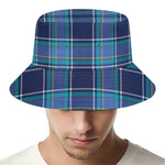 Blue And Teal Tartan Pattern Print Bucket Hat