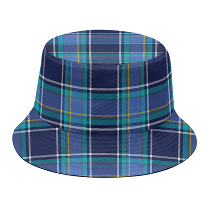 Blue And Teal Tartan Pattern Print Bucket Hat