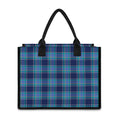Blue And Teal Tartan Pattern Print Canvas Tote Bag