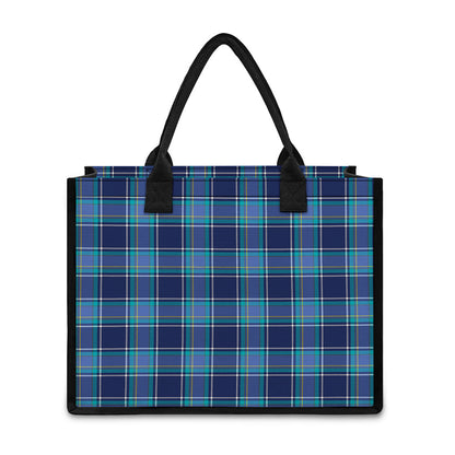 Blue And Teal Tartan Pattern Print Canvas Tote Bag