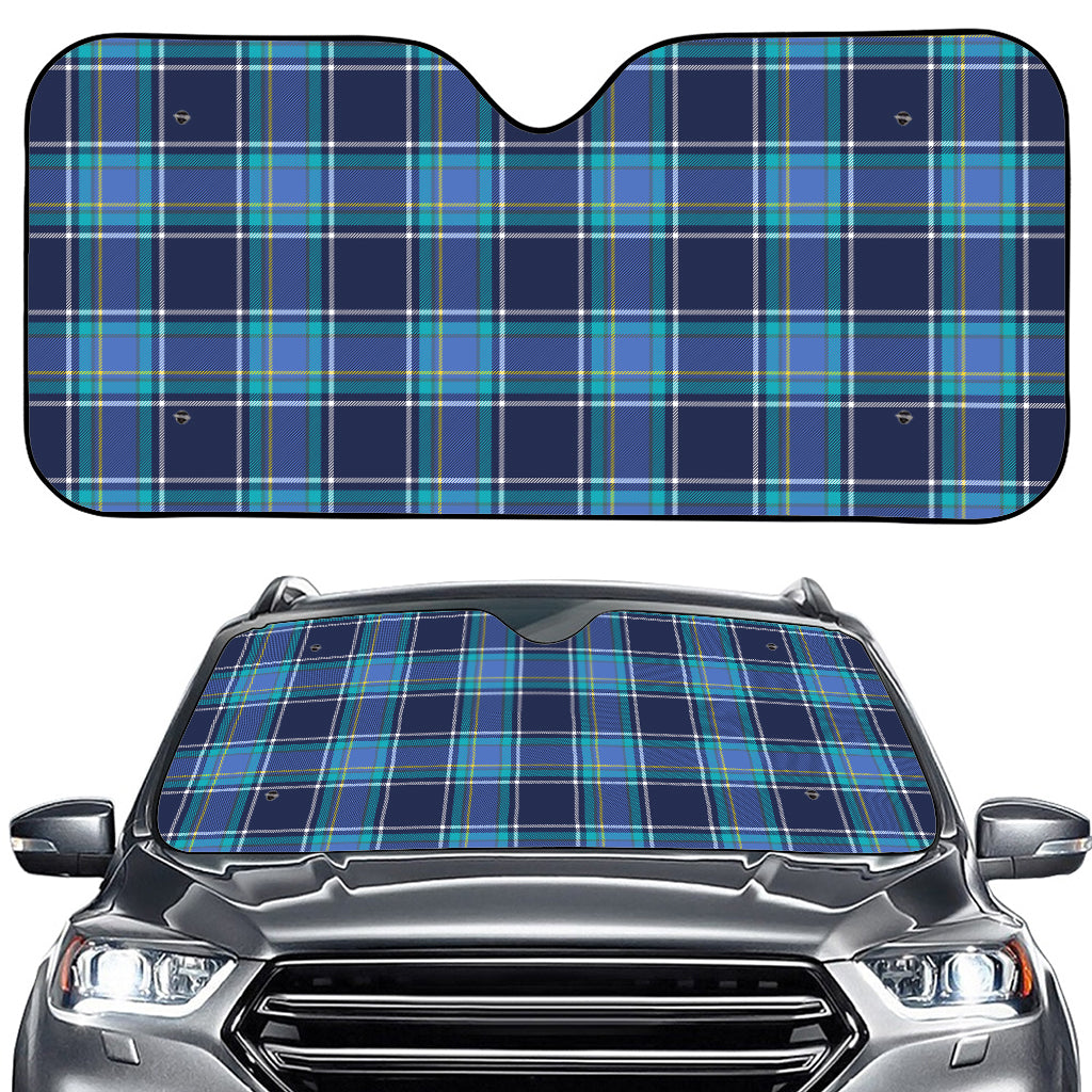 Blue And Teal Tartan Pattern Print Car Windshield Sun Shade