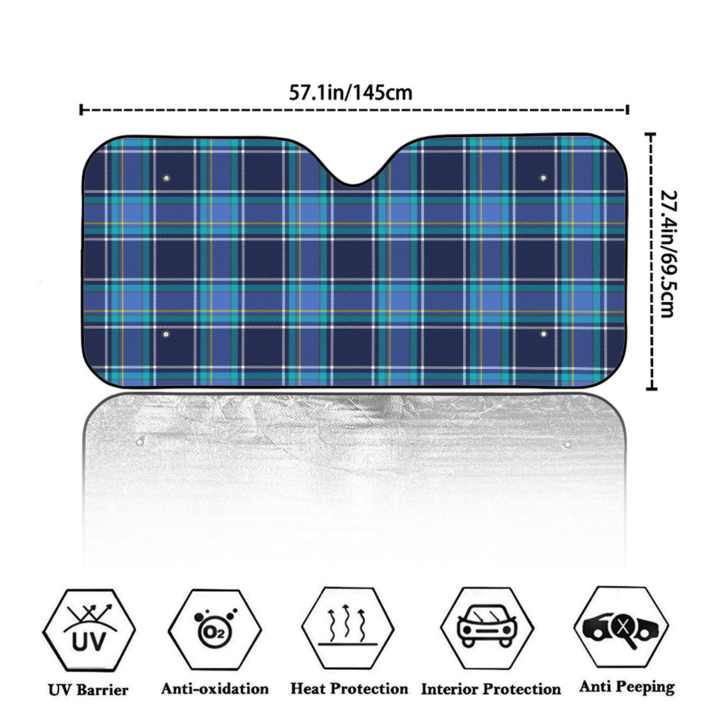 Blue And Teal Tartan Pattern Print Car Windshield Sun Shade
