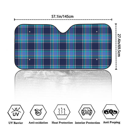 Blue And Teal Tartan Pattern Print Car Windshield Sun Shade