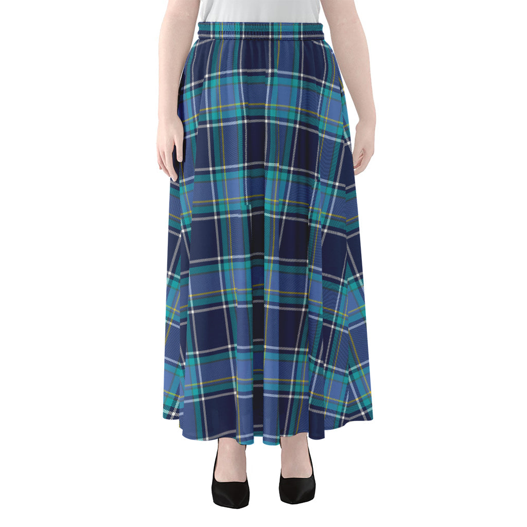 Blue And Teal Tartan Pattern Print Chiffon Maxi Skirt